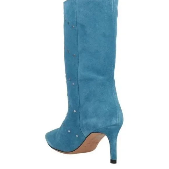 IRO Milliow Studded Blue Vintage Women's Ankle Leather Suede Boots Booties - Picture 2 of 13